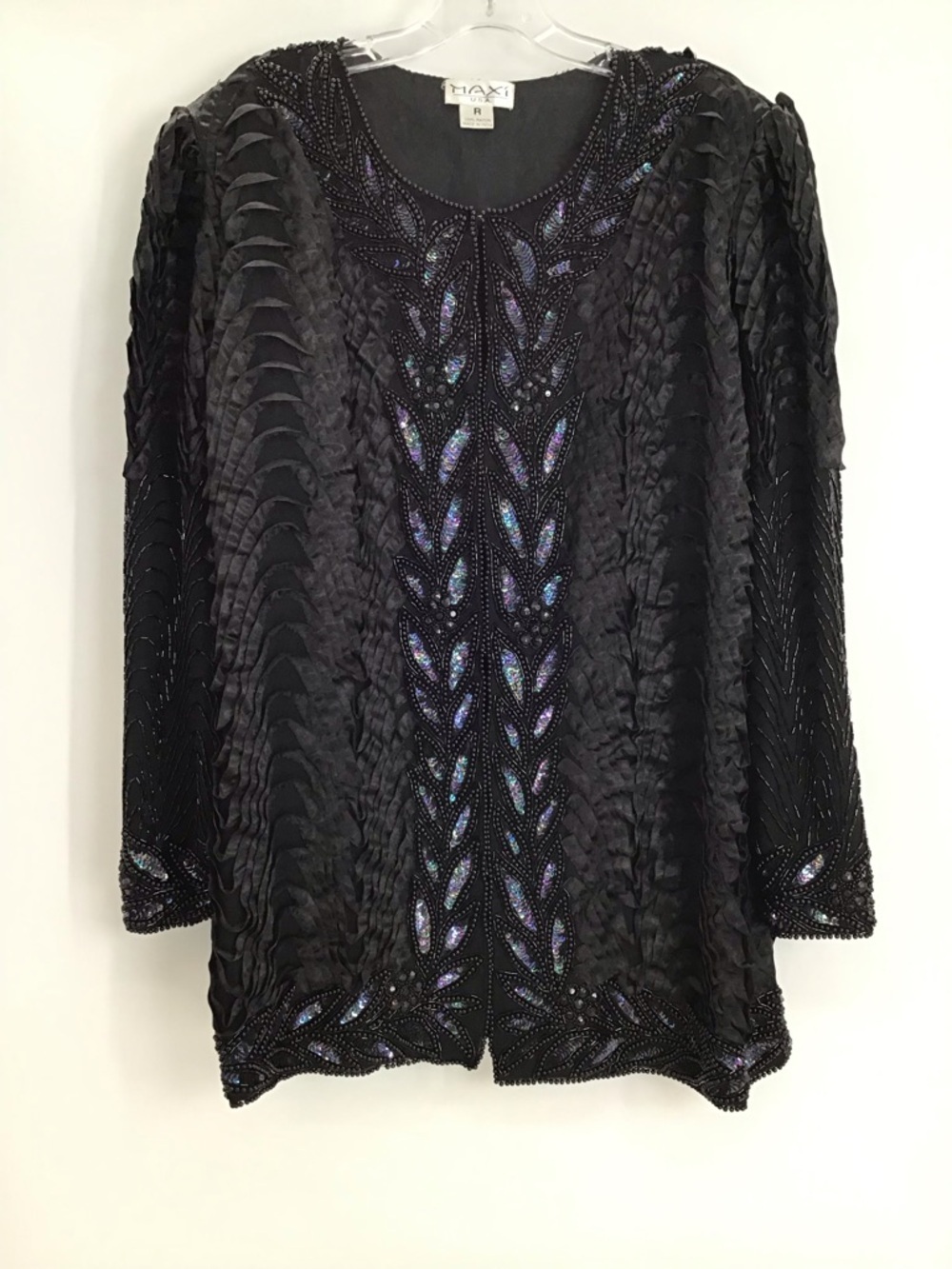 MAXI USA Vintage Beaded Sequined Evening Formal Party Jacket Black Size 1X